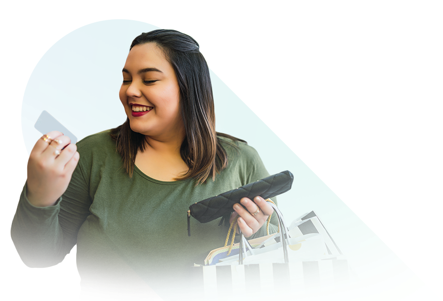 image of a happy woman holding a gift card 1