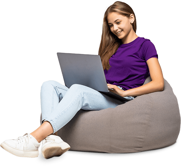 image of a smiling woman comfortably sitting on a cushion