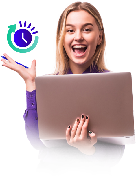 image of a smiling woman holding a laptop