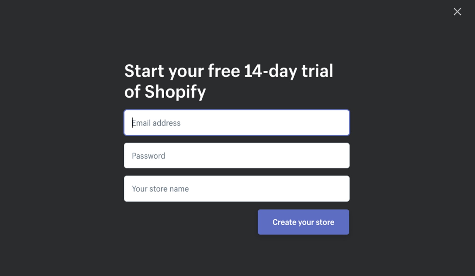shopify free trial signup form
